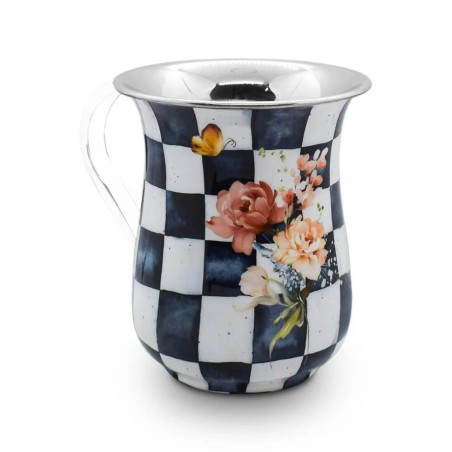 Tasse de lavage chic en acier inoxydable à carreaux | Lavage des tasses | Judaïca