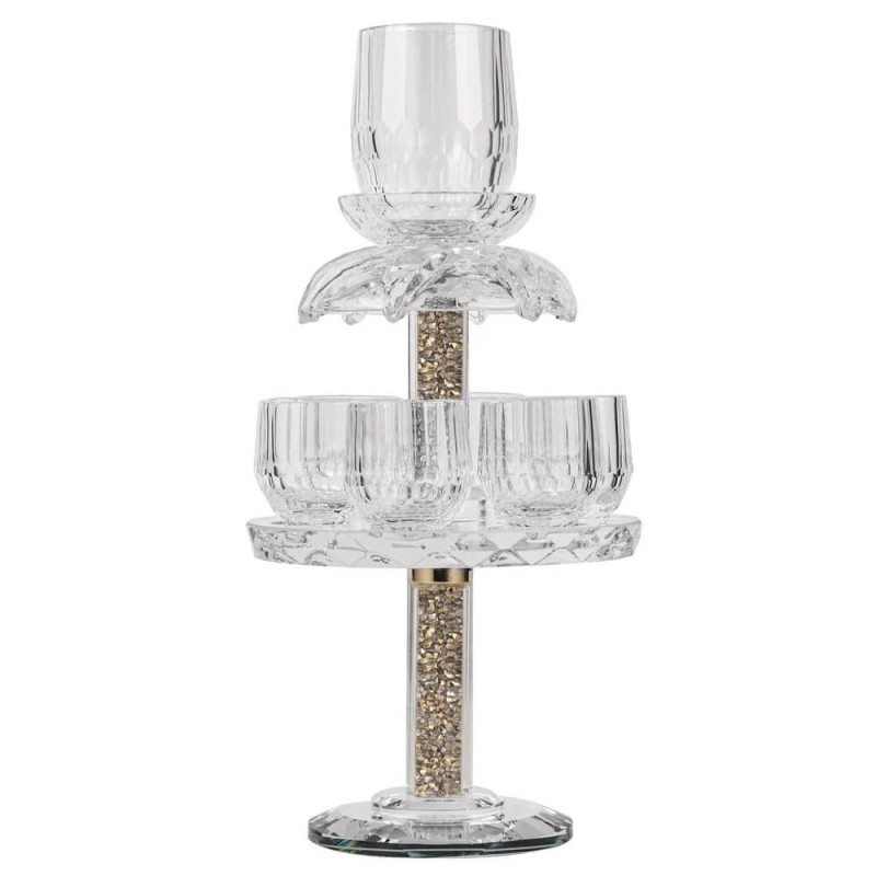 6 Cup Crystal Kiddush Fountain-Gold | Kiddush Cups | Judaica