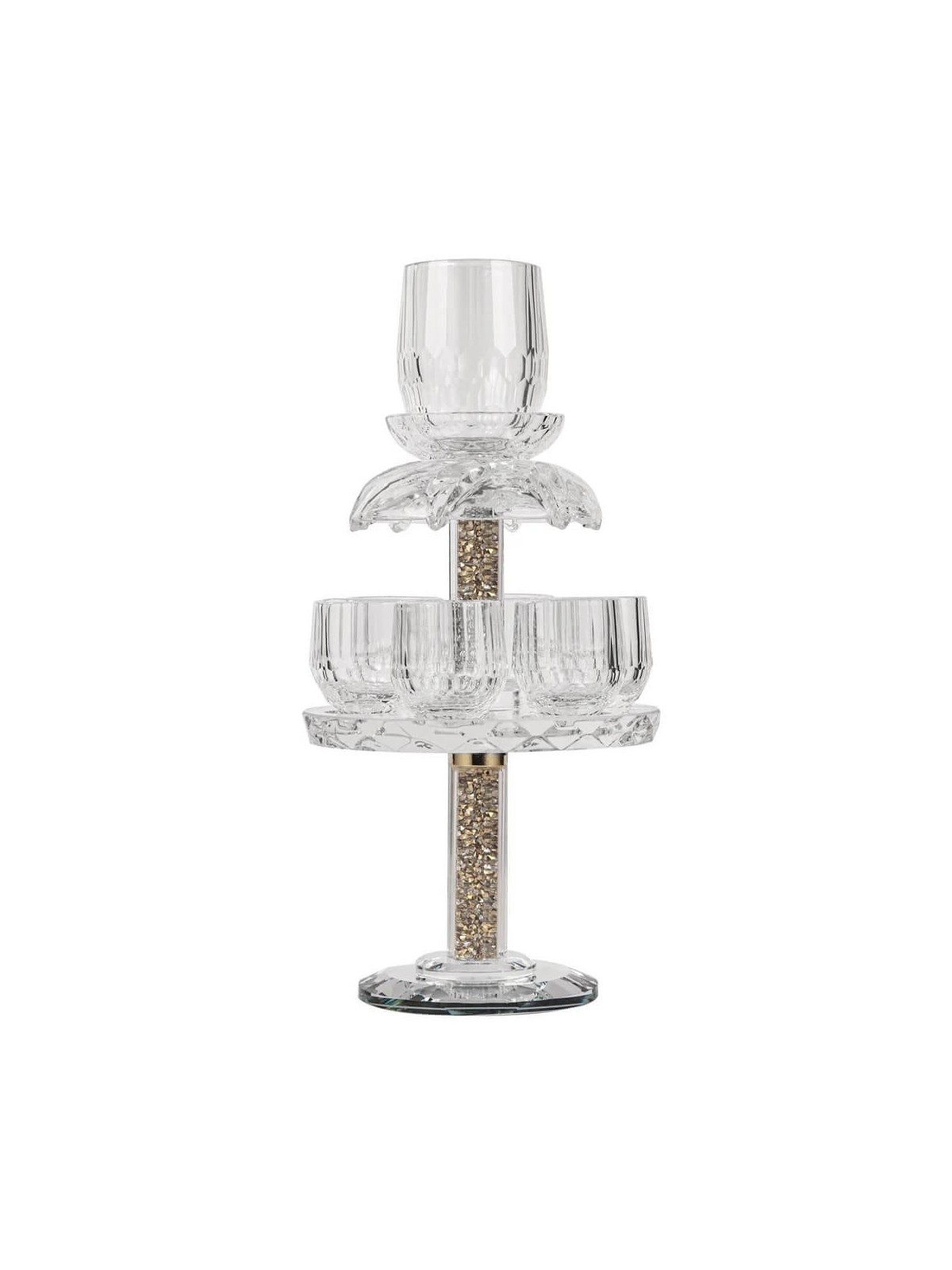 6 Cup Crystal Kiddush Fountain-Gold | Kiddush Cups | Judaica