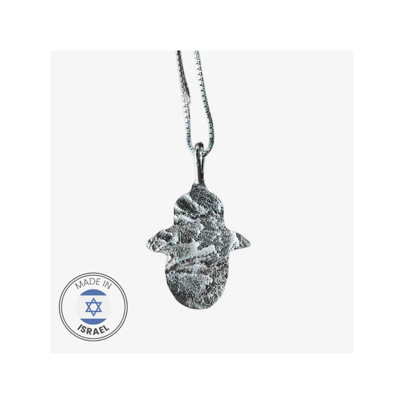 Collier Hamsa en pierre de Jérusalem en argent par Israélien a | Bijoux | Judaïca