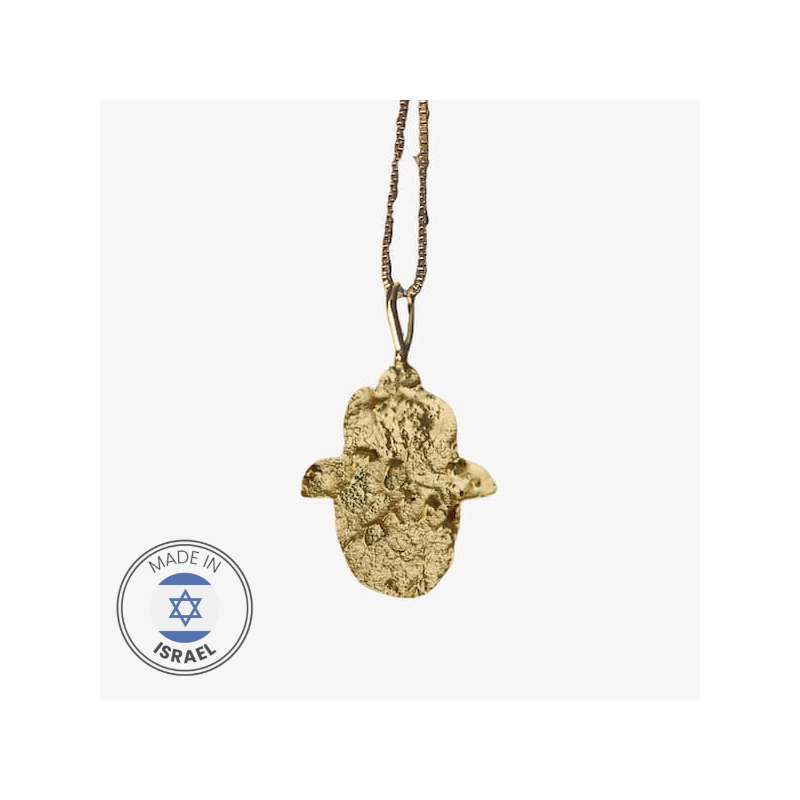 Collier Hamsa en pierre de Jérusalem en or par l’art israélien | Bijoux | Judaïca