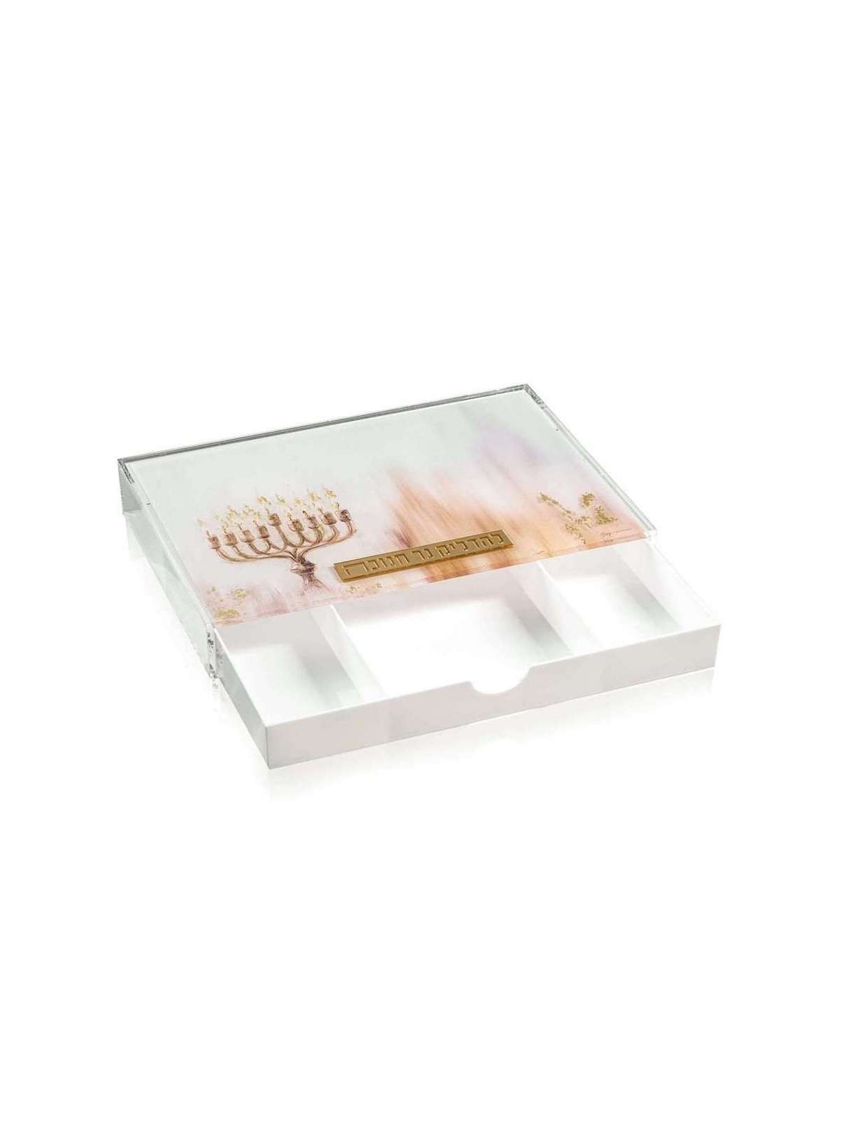 Painted by Batya 2.0 Menorah Tray with Drawer | Hanukkah | Judaica