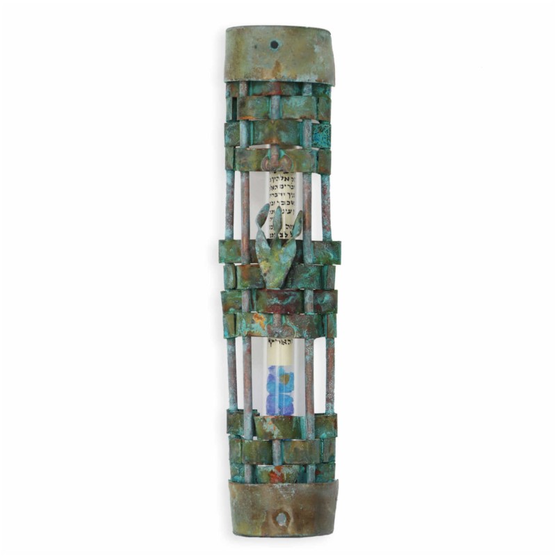 Étui Mezuzah souvenir en verre de mariage tissé patiné | Mariage | Judaïca