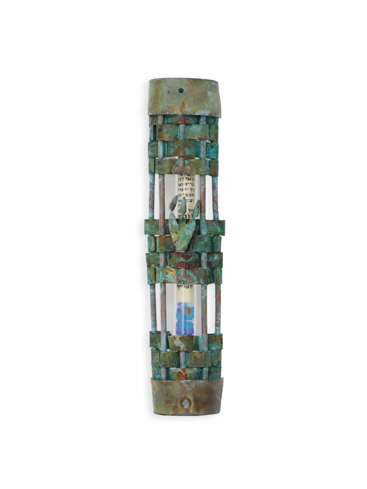Étui Mezuzah souvenir en verre de mariage tissé patiné | Mariage | Judaïca