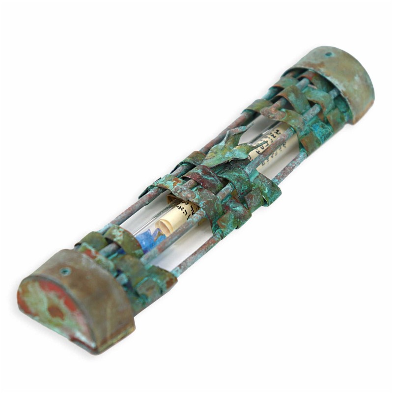 Étui Mezuzah souvenir en verre de mariage tissé patiné | Mariage | Judaïca