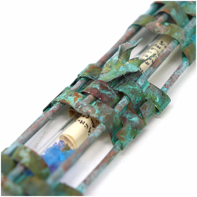 Étui Mezuzah souvenir en verre de mariage tissé patiné | Mariage | Judaïca