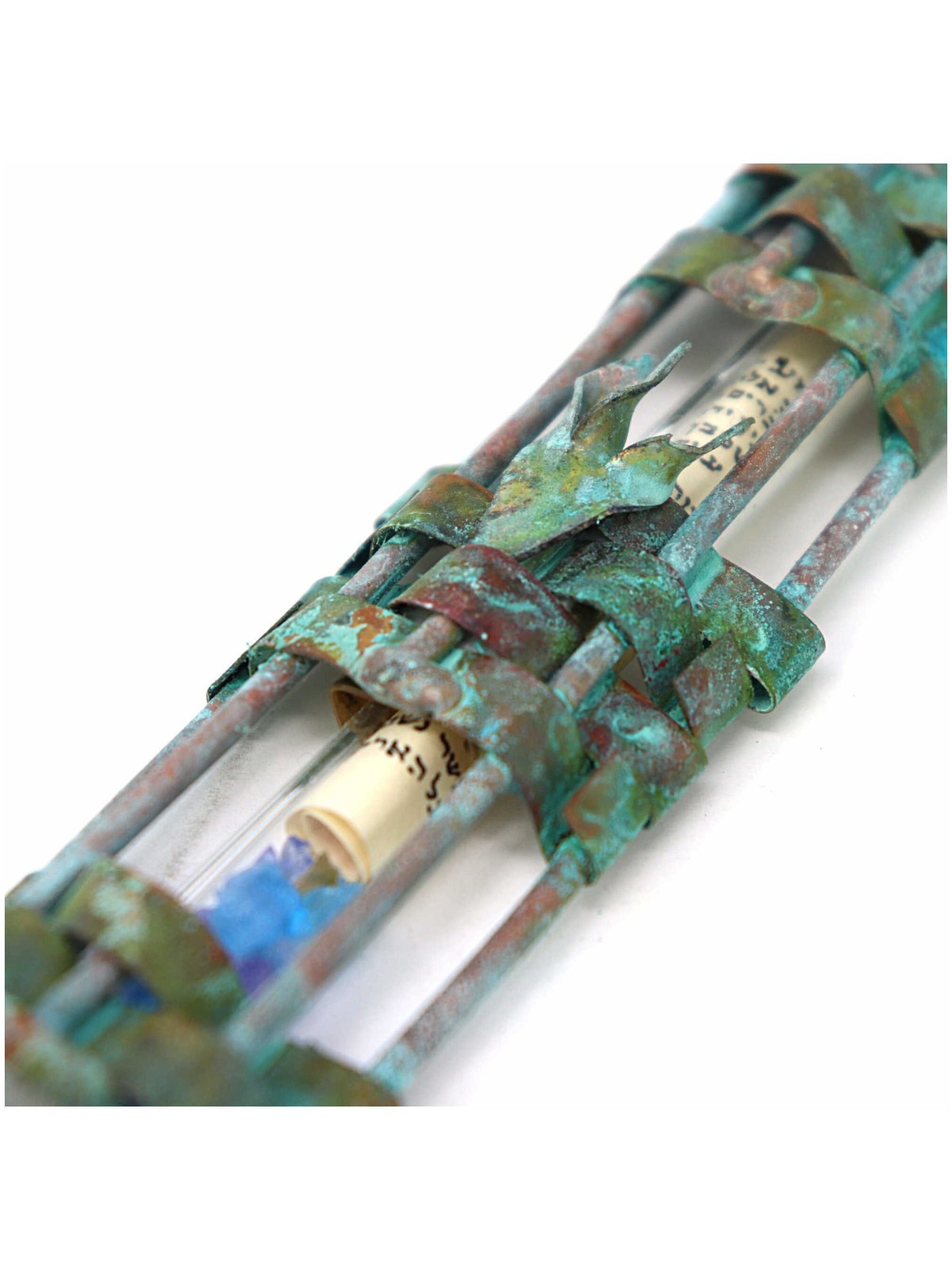 Étui Mezuzah souvenir en verre de mariage tissé patiné | Mariage | Judaïca