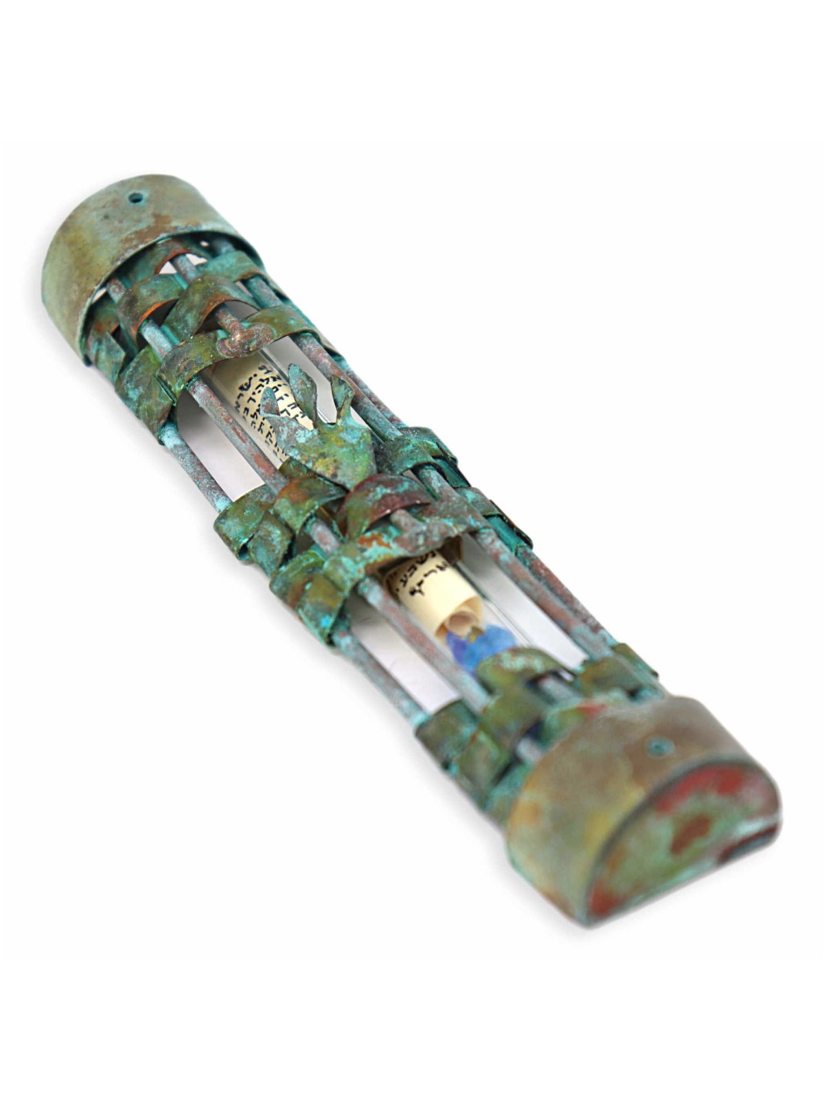 Étui Mezuzah souvenir en verre de mariage tissé patiné | Mariage | Judaïca