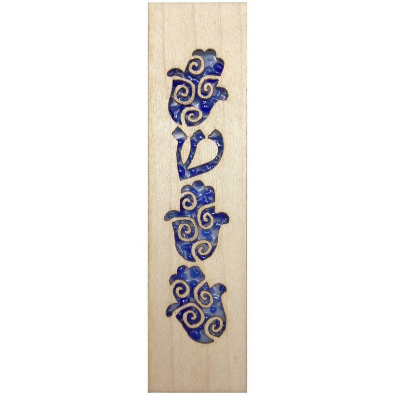 Étui Hamsa Mezuzah en verre et bois d'érable par Beames De | Mezouzahs | judaïque