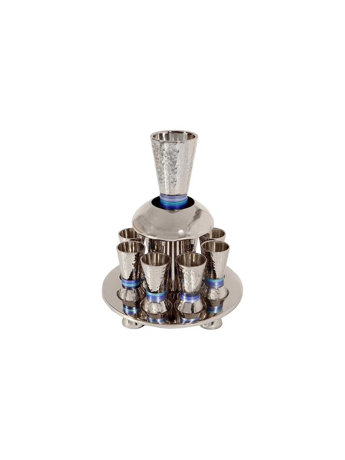 Blue Ringed Hammered Kiddush Fountain By Yair Eman | Kiddush Cups | Ju