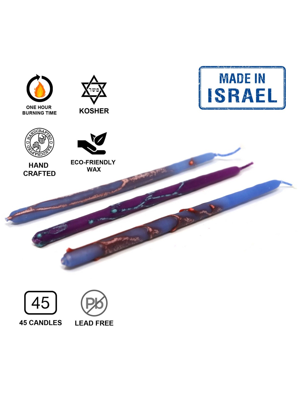 Bougies de Hanoukka fabriquées à la main de qualité supérieure - Aqua | Hanoukka | Judaïca
