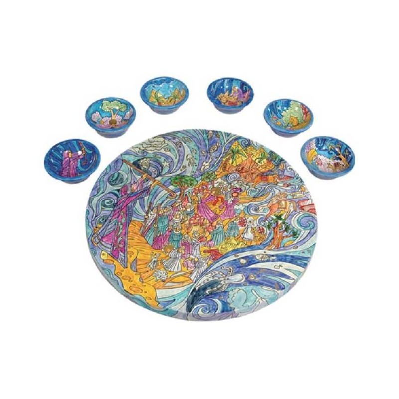 Wood Multi-Color Sea Crossing Seder Plate | Passover | Judaica