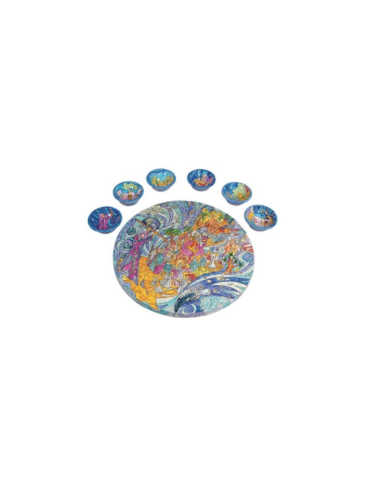 Wood Multi-Color Sea Crossing Seder Plate | Passover | Judaica