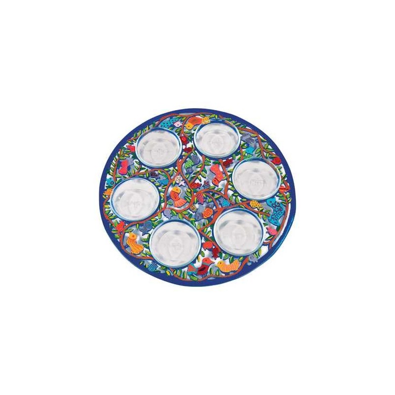 Plaque de Seder pour oiseaux multicolores en aluminium | Pâque | Judaïca