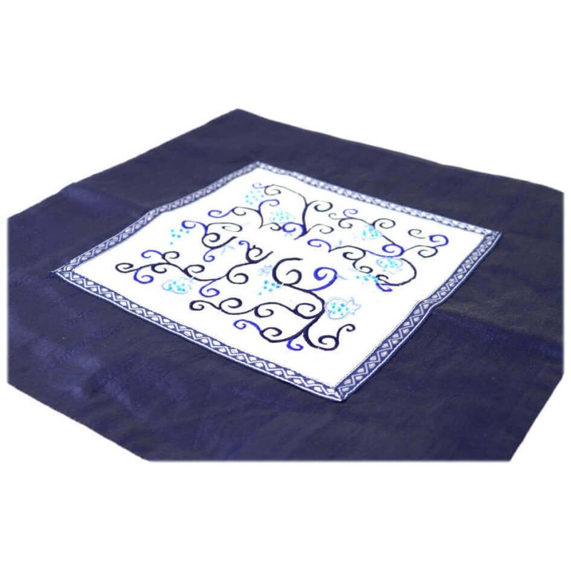 Indigo Pomegranate and Grapes Matzah Cover | Passover | Judaica