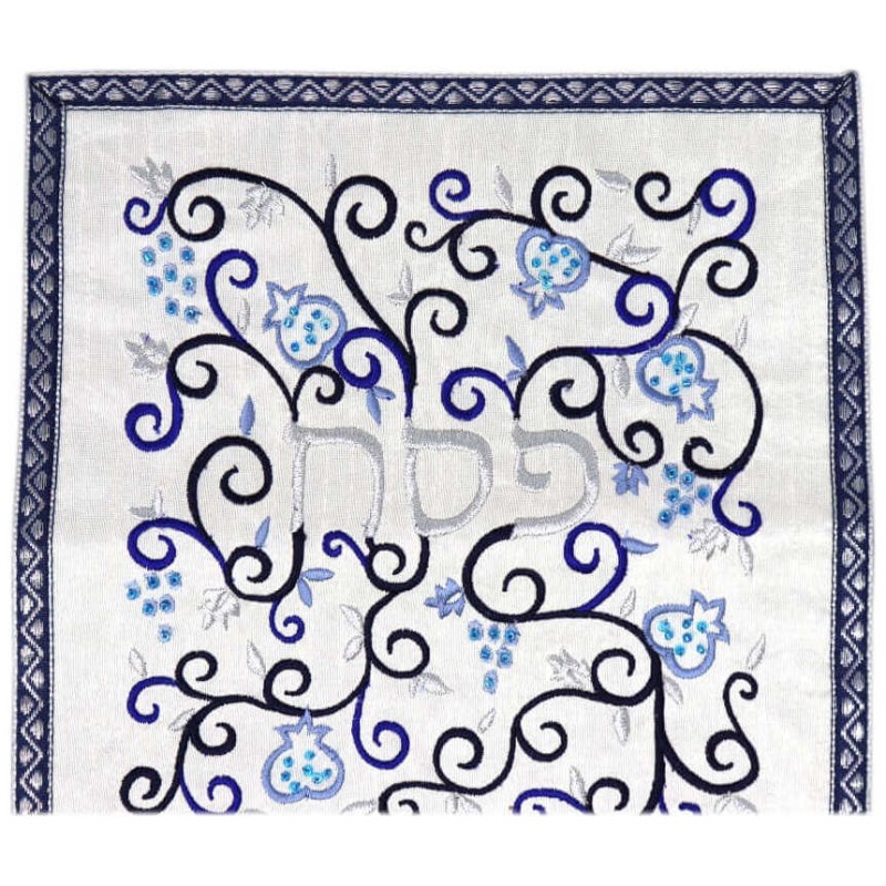 Indigo Pomegranate and Grapes Matzah Cover | Passover | Judaica