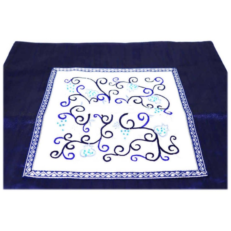 Indigo Pomegranate and Grapes Matzah Cover | Passover | Judaica
