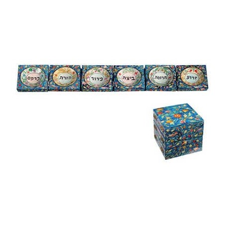 Wood Blue Seven Species Foldable Seder Plate | Passover | Judaica