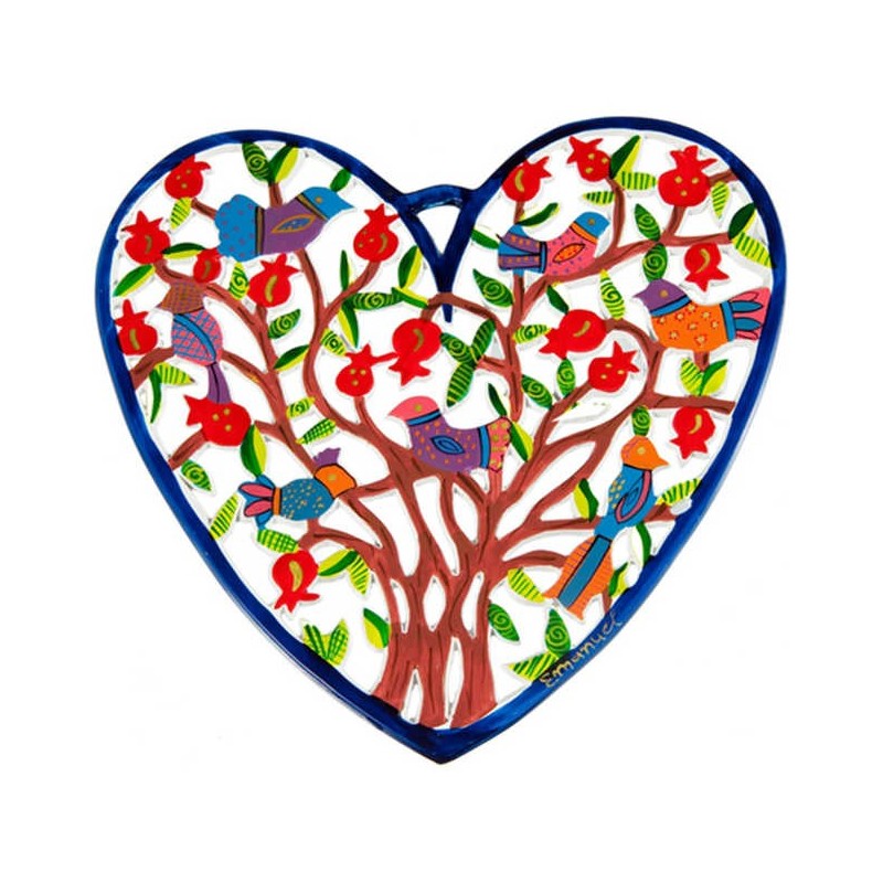 Birds in the Pomegranate Tree Heart Plaque | Art | Judaica