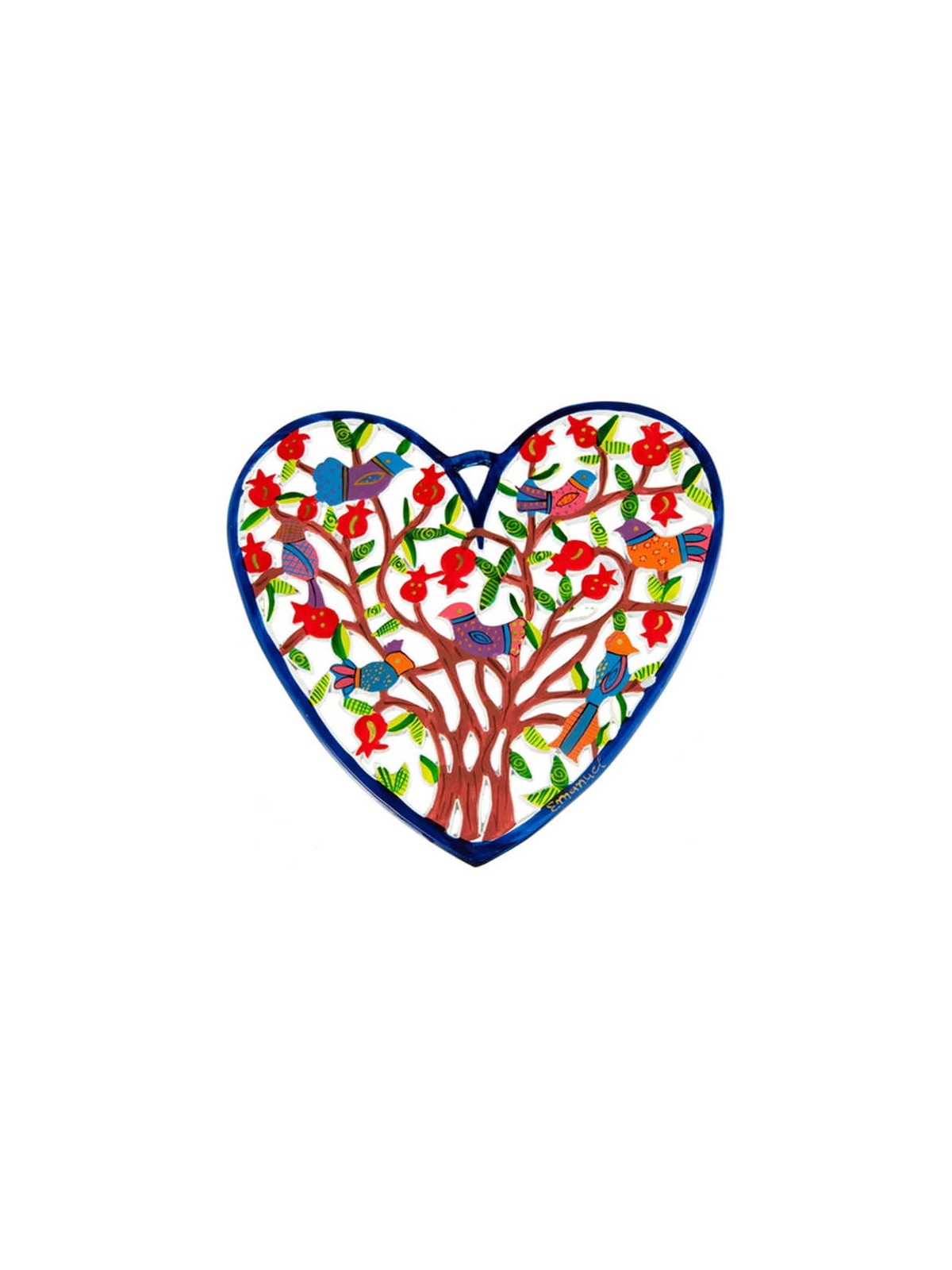 Oiseaux dans la plaque de coeur de grenadier | Art | Judaïca