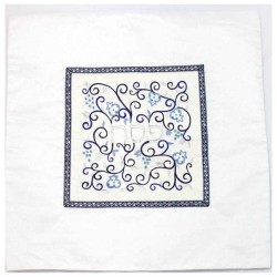 Embroidered Blue Pomegranate Matzah Cover | Passover | Judaica