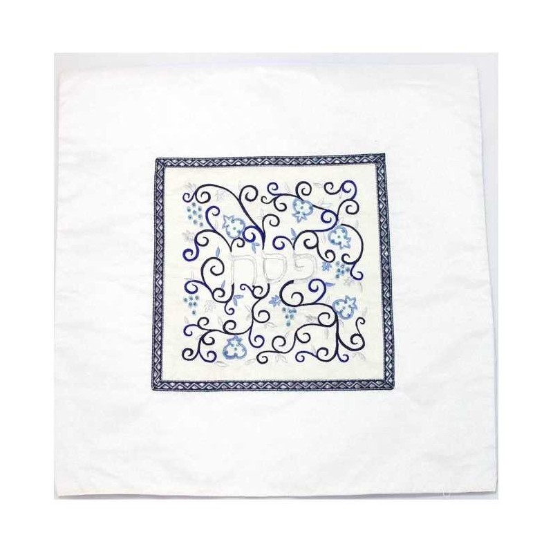 Embroidered Blue Pomegranate Matzah Cover | Passover | Judaica