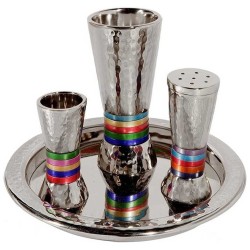 Ensemble Havdalah martelé aux tons bijoux avec plateau | Ensembles de Havdalah et boîte à épices