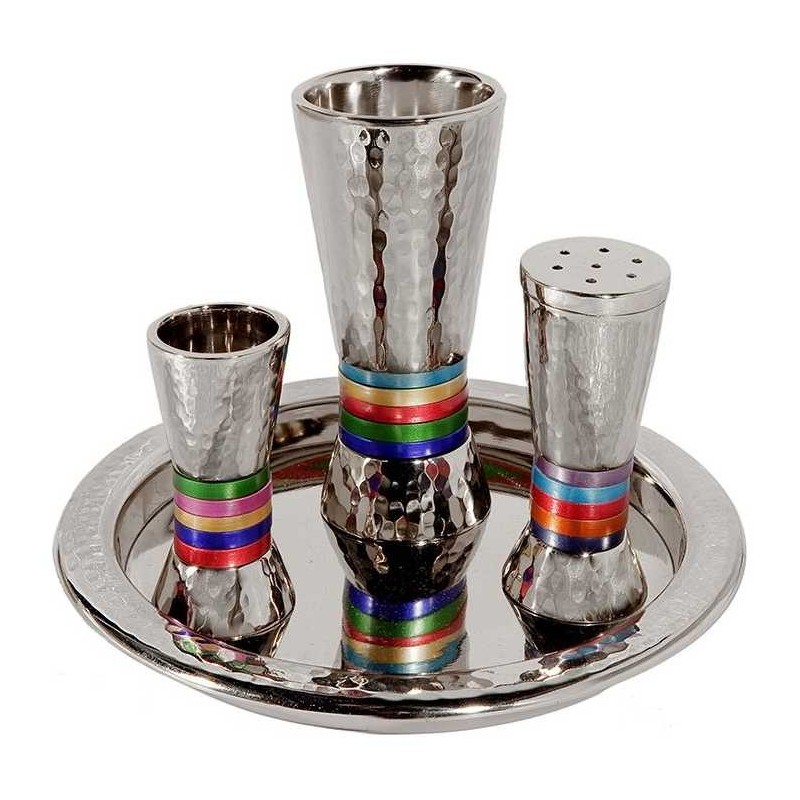 Ensemble Havdalah martelé aux tons bijoux avec plateau | Ensembles de Havdalah et boîte à épices