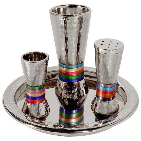 Ensemble Havdalah martelé aux tons bijoux avec plateau | Ensembles de Havdalah et boîte à épices
