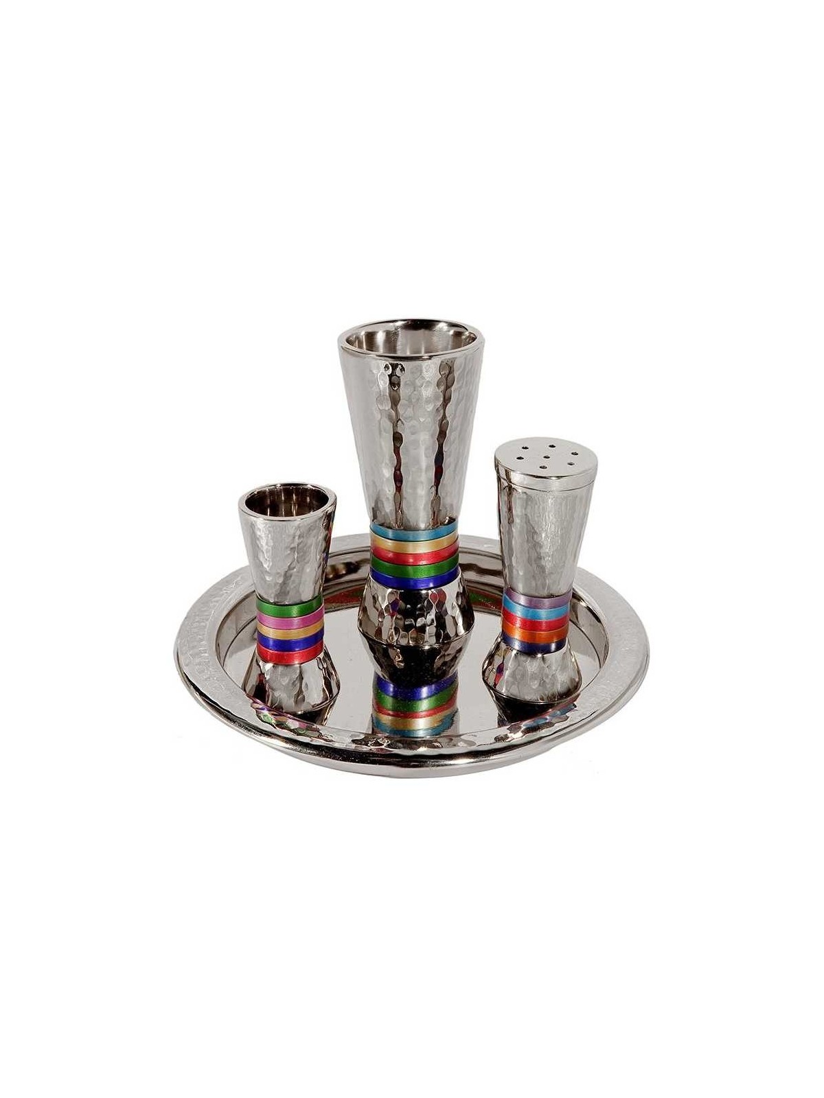 Ensemble Havdalah martelé aux tons bijoux avec plateau | Ensembles de Havdalah et boîte à épices