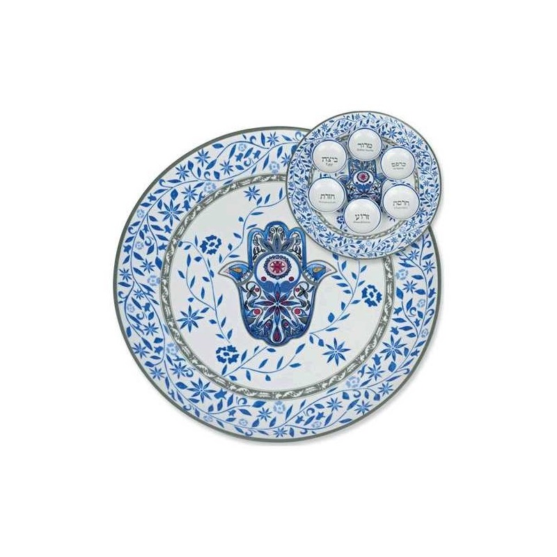 Plaque de Seder bleue en céramique | Pâque | Judaïca