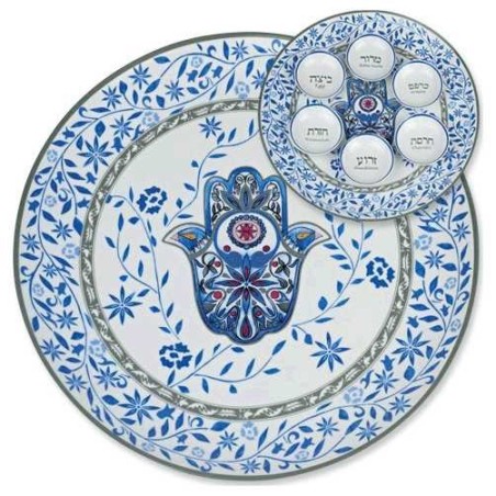 Plaque de Seder bleue en céramique | Pâque | Judaïca