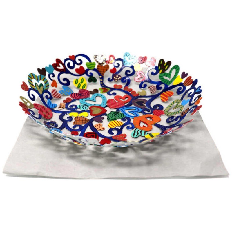 Hearts Laser Cut Hand Painted Bowl | Home Goods | Judaica