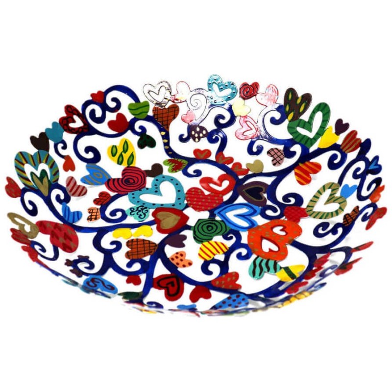 Hearts Laser Cut Hand Painted Bowl | Home Goods | Judaica