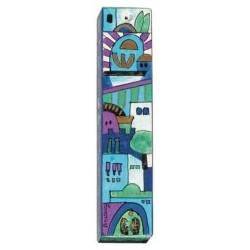 Hand Painted Blue Gates Mezuzah Case | Mezuzahs | Judaica
