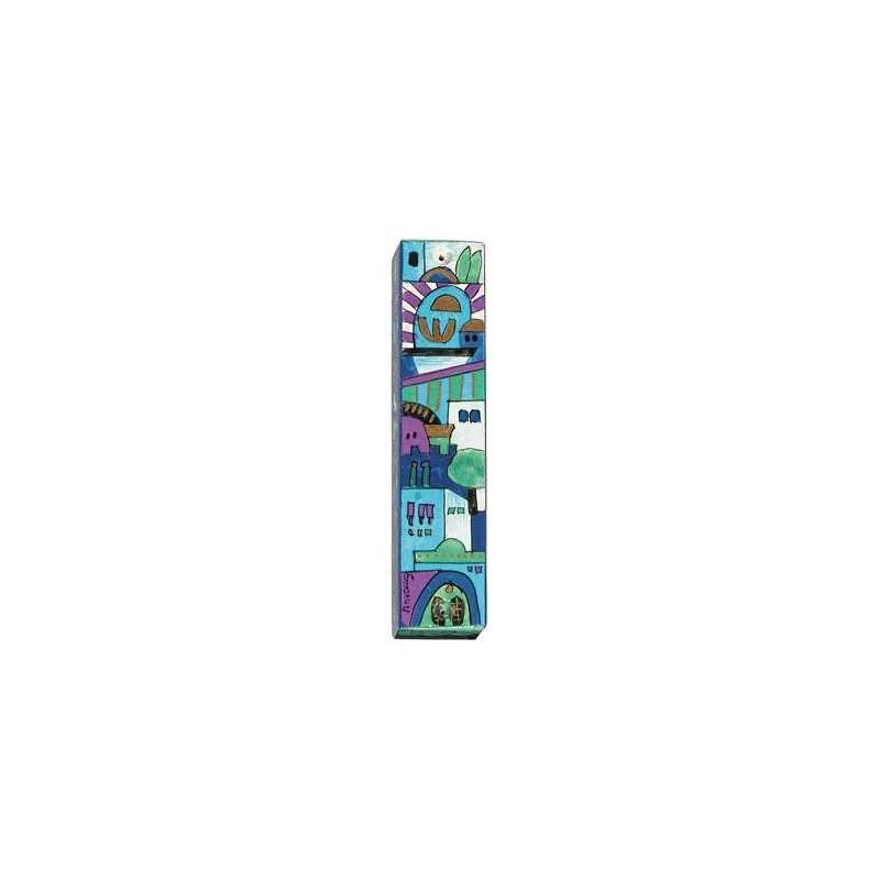 Étui Mezuzah Blue Gates peint à la main | Mezouzahs | Judaïca