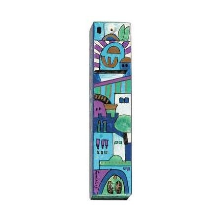 Hand Painted Blue Gates Mezuzah Case | Mezuzahs | Judaica