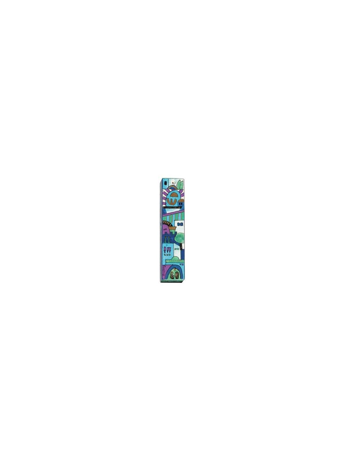 Hand Painted Blue Gates Mezuzah Case | Mezuzahs | Judaica