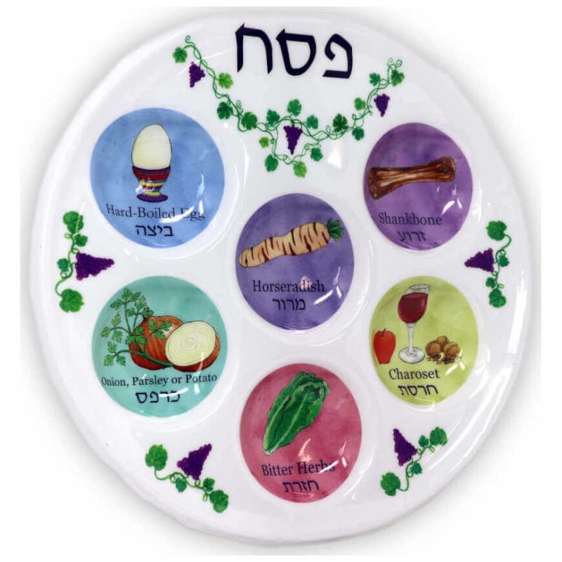 Assiette de Seder multicolore jetable en plastique | Pâque | Judaïca