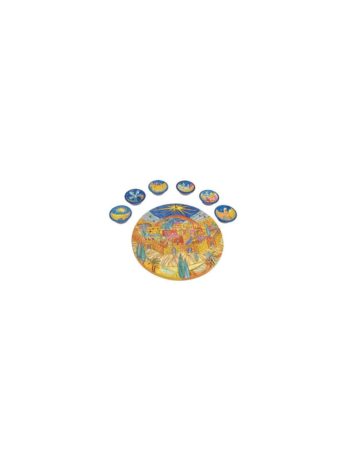 Plaque de Seder de Jérusalem multicolore en bois | Pâque | Judaïca