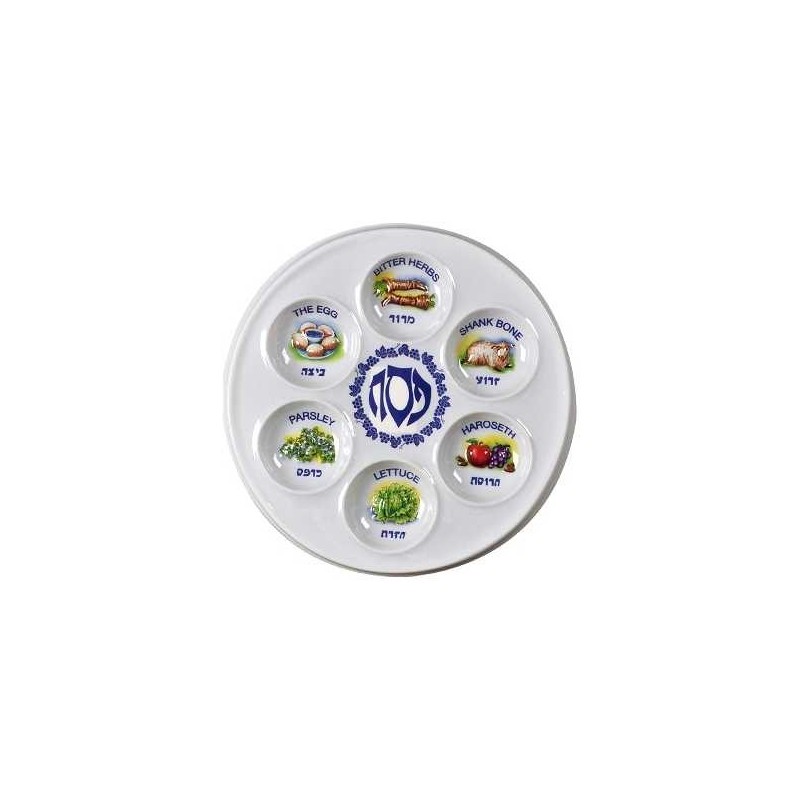 Assiette de Seder blanche jetable en plastique | Pâque | Judaïca