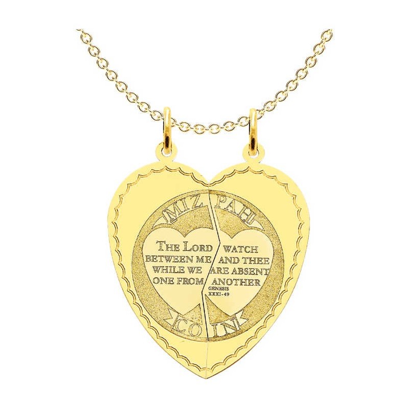 2-Piece 14k Yellow Gold Heart Mizpah Charm | Jewelry | Judaica