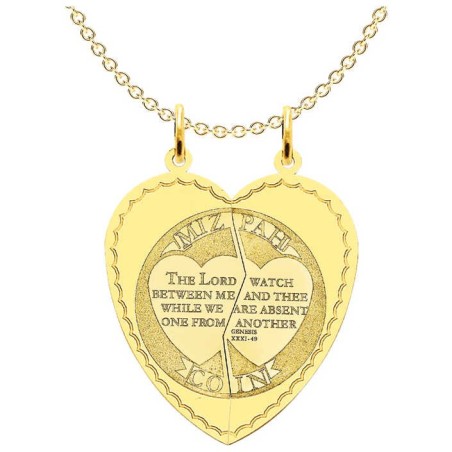 Breloque Mizpah cœur en or jaune 14 carats 2 pièces | Bijoux | Judaïca