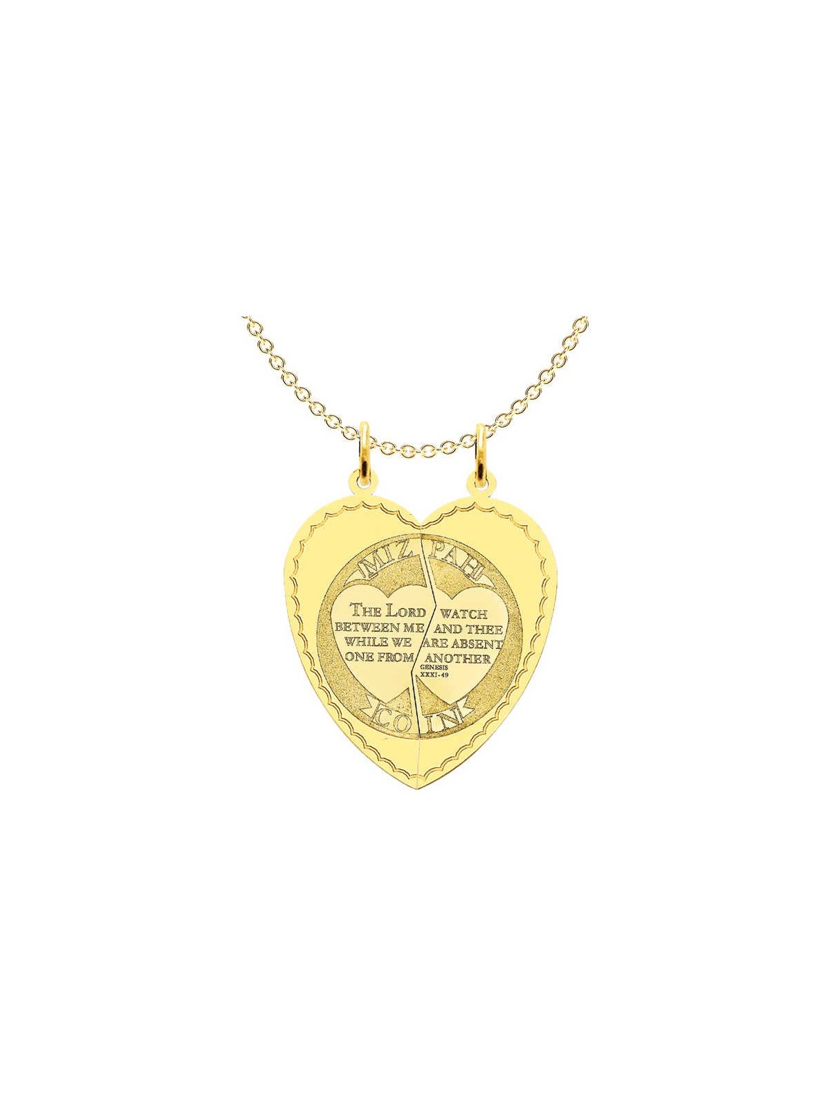 2-Piece 14k Yellow Gold Heart Mizpah Charm | Jewelry | Judaica