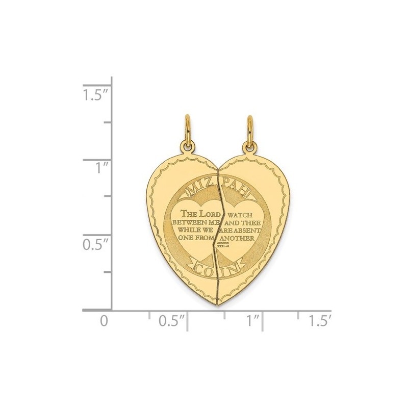 2-Piece 14k Yellow Gold Heart Mizpah Charm | Jewelry | Judaica