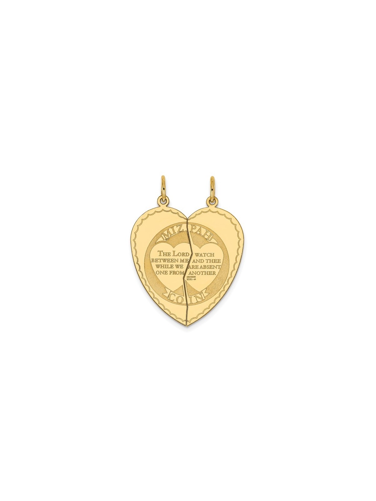 2-Piece 14k Yellow Gold Heart Mizpah Charm | Jewelry | Judaica