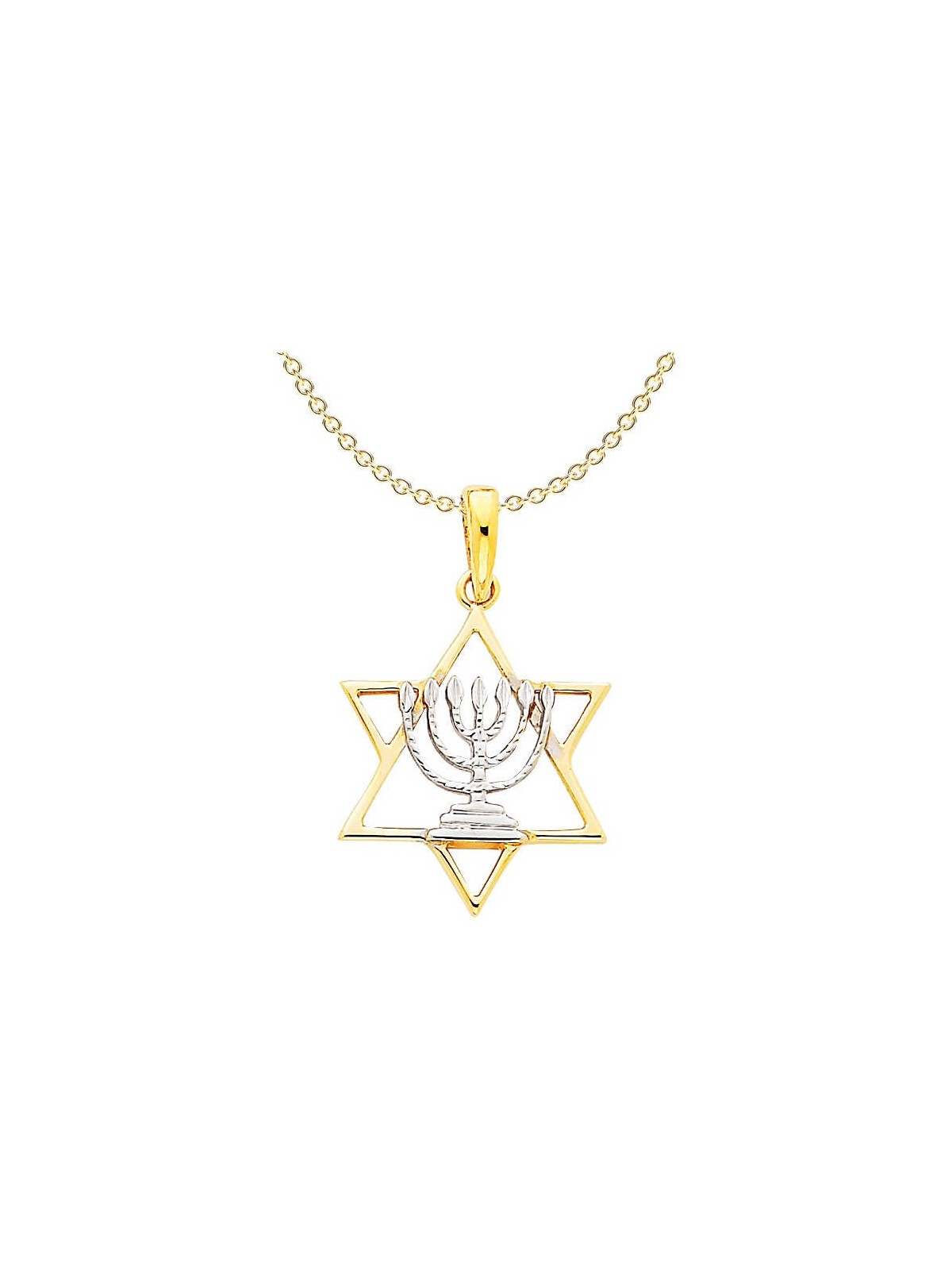 תליון מגן דוד מזהב צהוב 14 קראט עם רודיום | תכשיטים | יוּדָאִיקָה