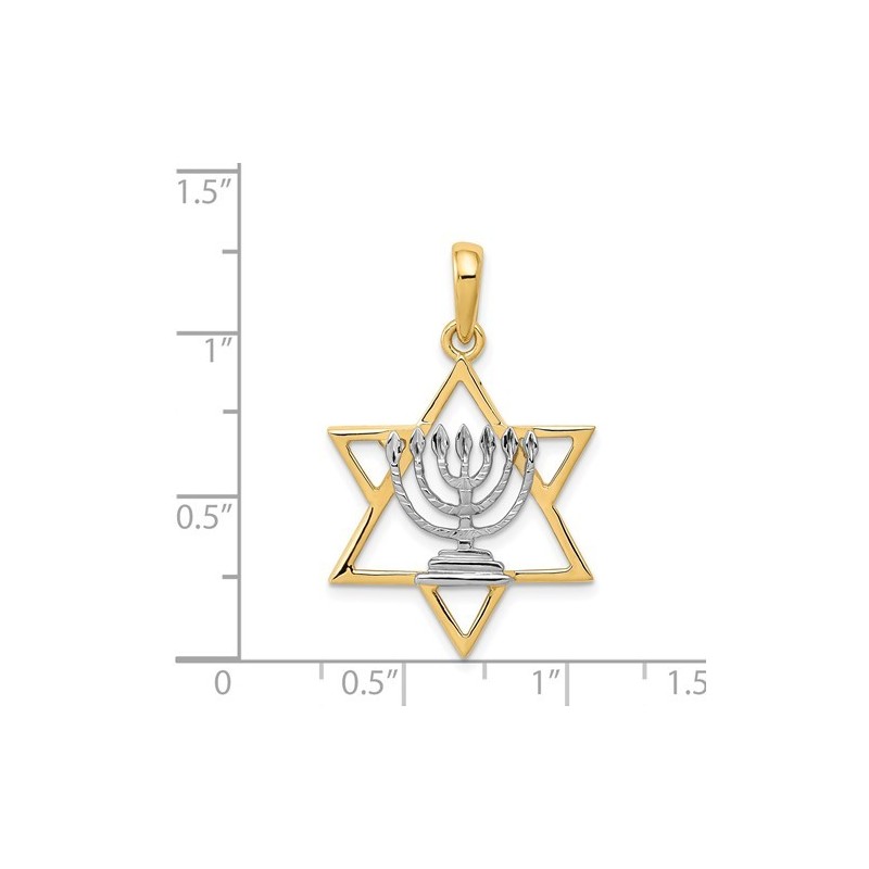 תליון מגן דוד מזהב צהוב 14 קראט עם רודיום | תכשיטים | יוּדָאִיקָה