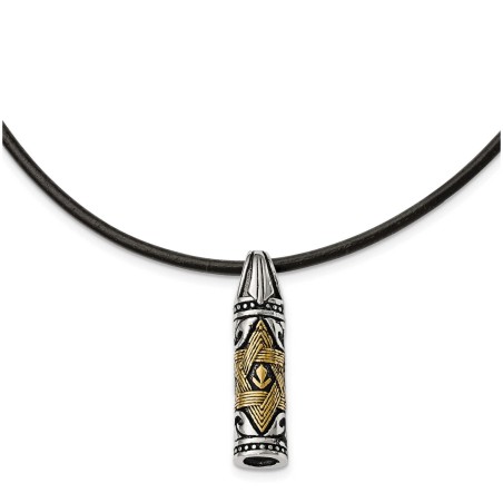Pendentif Mezouza en acier inoxydable bicolore | Bijoux | Judaïca