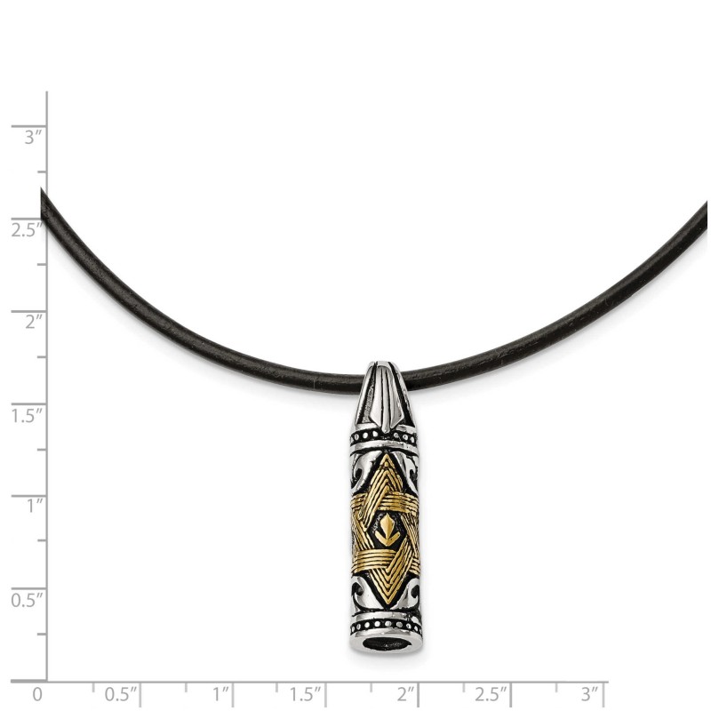 Pendentif Mezouza en acier inoxydable bicolore | Bijoux | Judaïca